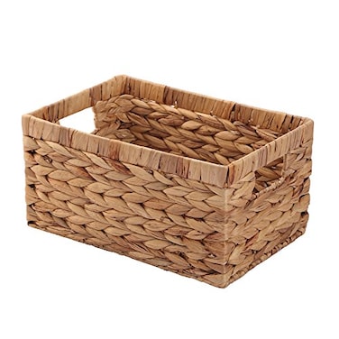 KINGWILLOW Woven Natural Water hyacinth basket Rectangular organizer basket with Handle for Desktop Bathroom EntrywayKingwillowSmall