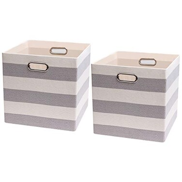 Posprica Storage Cubes1313 Collapsible Storage Baskets Bins Fabric Drawers 2pcs Greywhite Striped