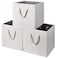 i BKGOO Foldable Storage Cube Bins BeigeWhite Bamboo Fabric Collapsible Resistant Basket Box Organizer with Cotton Rope Handle for Home Office and Nursery 13x13x13 inch