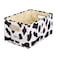 ANMINY Fabric Storage Bin Cow Print Cotton Linen Foldable Open Storage Basket Box with Handles PP Plastic Board Label Window Pocket Decorative Washable Desktop Closet Shelf Organizer Container Small