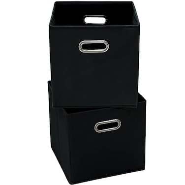 Yunkeeper 11 Inch Foldable Storage Bins Black Fabric Cubes Organizer Baskets with Handle for Closet or Collapsible Box 11x11x11 Set of 2 Black