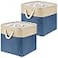 HSDT Beige and Navy Blue Linen Fabric Storage Cubes 13x13x125 2 Pack 13 by 13 Cube Storage Bins Collapsible Cubby Bins for Shelves Closet Organization