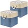 HSDT Beige and Navy Blue Linen Fabric Storage Cubes 13x13x125 2 Pack 13 by 13 Cube Storage Bins Collapsible Cubby Bins for Shelves Closet Organization