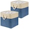 HSDT Beige and Navy Blue Linen Fabric Storage Cubes 13x13x125 2 Pack 13 by 13 Cube Storage Bins Collapsible Cubby Bins for Shelves Closet Organization