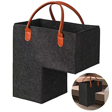 Levier Foldable Stair Step Basket with Leather Handle Durable for Toys Clothes Books Computers Dark Grey