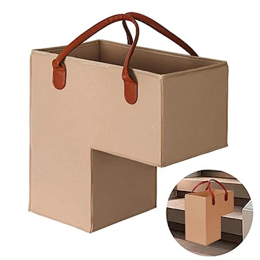 Levier Stair Basket with Leather HandlesPremium Felt Staircase Baskets for Carpeted and Wooden StairsStair Step Storage Organizer for Home and Office Decor Mocha