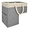 SAM AND MABEL Stair Basket for Carpeted and Wooden Stairs Foldable Staircase Basket with Thick Cotton Rope Handles Modern Stairway Storage Organizer Lite Cream and Gray with Side Pocket