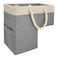 SAM AND MABEL Stair Basket for Carpeted and Wooden Stairs Foldable Staircase Basket with Thick Cotton Rope Handles Modern Stairway Storage Organizer Lite Cream and Gray with Side Pocket