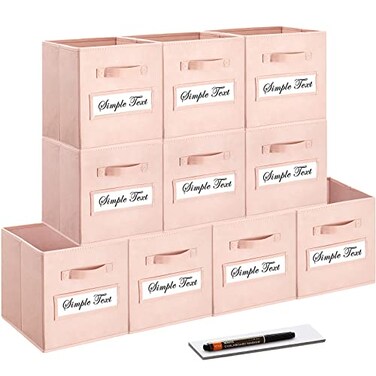 artsdi 11 Inch Storage CubeStorage bincube storage Set of 10 Foldable Fabric Cube Storage Bins with 10 Labels Window Cards a PenBaskets Containers for ShelvesCloset Organizers BoxPink