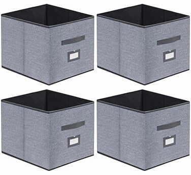 Onlyeasy Extra Large Cloth Storage Bins Foldable Cube Storage Bin 4 Pack Fabric Cube Organizers Container Drawers with Dual Handles for Shelves 13 W x 15 D x 13 H LinenLike Grey 7MXDBXL04PLP