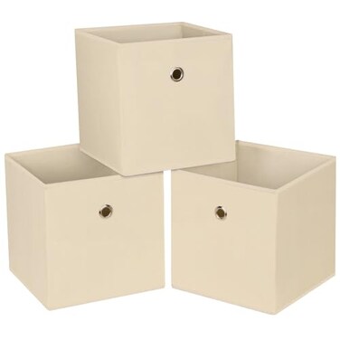 NieEnjoy Foldable Storage Cubes Bins 11 Inch Cloth Storage Cube Fabric Storage Box Cubes Organizer Baskets with Handles for Home Organizer Set of 3 CreamyWhite