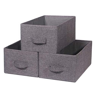 TENABORT Set of 3 Closet Organizer Bins with Handle Fabric Foldable Storage Baskets Cloth Box Containers for Shelves Home Office Clothes Clothing Large
