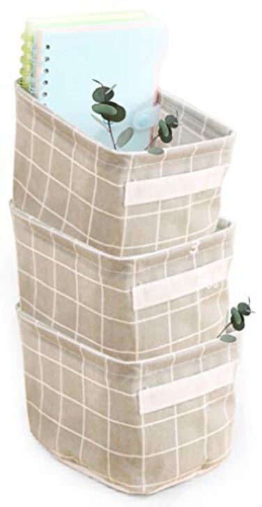 AARAINBOW 3 Packs Storage Basket Bins Canvas Mini Storage Cubes Storage Basket for Makeup Toys Liners Books Storage Baskets with Handles for Shelves Desks3 Gray