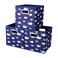 HSDT 13x13x13 Inch Collapsible Storage Cubes 3 Pack Blue Nautical Ocean Themed with White Whale Pattern Sturdy Cloth Cubes with Cardboard Support for Cubby Storage
