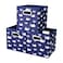 HSDT 13x13x13 Inch Collapsible Storage Cubes 3 Pack Blue Nautical Ocean Themed with White Whale Pattern Sturdy Cloth Cubes with Cardboard Support for Cubby Storage