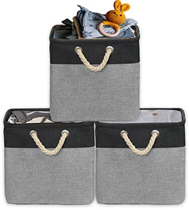 Simple Houseware 13 x 13 Large Fabric Storage Cubes for Closet and Cube Organizer 3 Pack Dark Gray