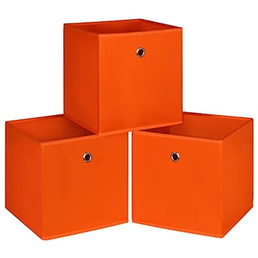 NieEnjoy Foldable Storage Cubes Bins 11 Inch Cloth Storage Cube Fabric Storage Box Cubes Organizer Baskets with Dual Handles for Home Organizer Set of 3 Orange