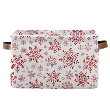 senya Christmas Basket Large Foldable Storage Basket with Handles Christmas Snowflakes Fabric Collapsible Storage Bins Organizer Bag