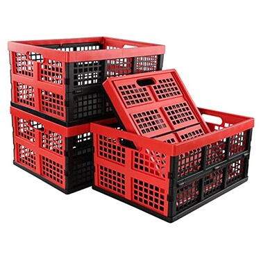 Ramddy 34 Quart Collapsible Storage Crate Plastic Folding Basket Container Bins 4 Pack