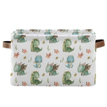 xigua Cute Dragon Storage Basket Collapsible Storage Bins Waterproof Canvas Storage Basket with Leather Handles for Home Closets OfficesBedroomsGift Baskets1PCS