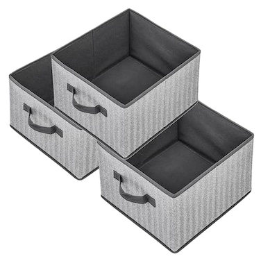 EITMOW Storage Baskets 11Inch Woven Fabric Bins Storage Cubes with Reinforced Handles Organizer Bins for Closet Shelves Foldable for Toys Clothes 3PCSGrey111178inch