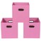 Yunkeeper Fabric storage bins Cubes Fabric Cube Organizer with Handle Foldable Cube Bins for Cloth or Accessary Storage 11x11x11 Set of 3 Pink