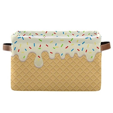 KEEPREAL Ice Cream Texture Storage Basket Bin Large Cube Storage Box Canvas Collapsible Storage Organizer for Home Office Closet 15 L x 11 W x 95 H