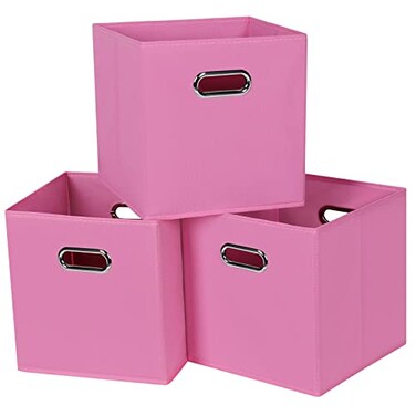 Yunkeeper Black Fabric Cubby Storage Bins13x13x13 Inches Cube Organizer Bin Foldable Storage Boxes with Dual Handles Fabric Organizer Box and collapsible Storage basketSet of 3 Pink