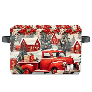 Styubn Red Christmas Truck Basket Foldable Fabric Storage Bin 14 x 10 x 8 20L