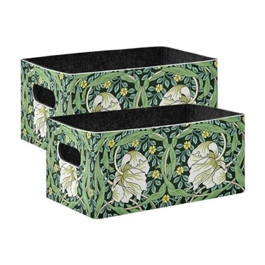QwThum Closet Storage Bins2 Pcs Felt Open Home Storage Containers Organizer with Handles Collapsible Shelf Basket for Home Office Craft Room Classroom Fabric Basket Storage Flower William Morris