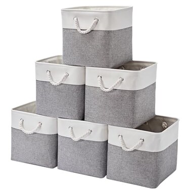 ISEMINGLA 13 x 13 Inch Storage Cubes6 Pack Cube Storage Bins for ShelvesFabric Collapsible Storage Bins with Handles Foldable Storage Basket for Organizing Clothes Toys Books WhiteGray