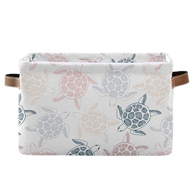 KEEPREAL Large Storage Basket Bin Sea Turtles Pattern Storage Cube Box Foldable Canvas Fabric Collapsible Organizer with Handles for Home Office Closet