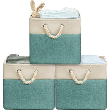 Simple Houseware 13 x 13 Large Fabric Storage Cubes for Closet and Cube Organizer 3 Pack Turquoise