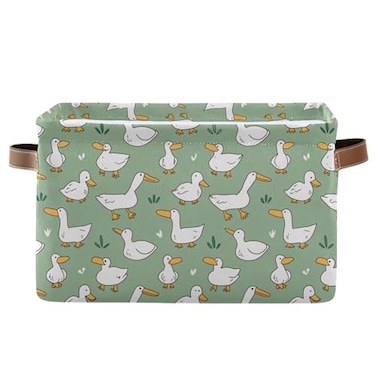 xigua Cartoon Goose Storage Basket Collapsible Storage Bins Waterproof Canvas Storage Basket with Leather Handles for Home Closets OfficesBedroomsGift Baskets1PCS