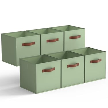GRANNY SAYS 11 Inch Cube Storage Bins Collapsible Fabric Storage Cubes with Handle Closet Baskets for Organization Storage Cubes for Shelves Closet Sage Green 6Pack