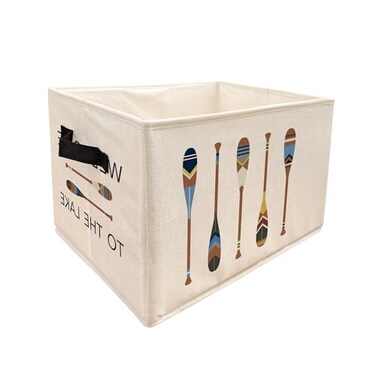 SiuSue Lake House Storage Bin Box with Handles Coastal Beach Lake House Foldable Linen Fabric Home Cubes Baskets Closet Organizer Container for Clothes Toys Books