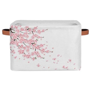 Pardick Basket Storage Bins Japanese Cherry Blossoms Rectangle Cube Basket Box Kids Girls Boys Toys Organizer Beaket Decor Foldable with Handle for Living Room Bedroom Closet Nursery Office Shelf Gift