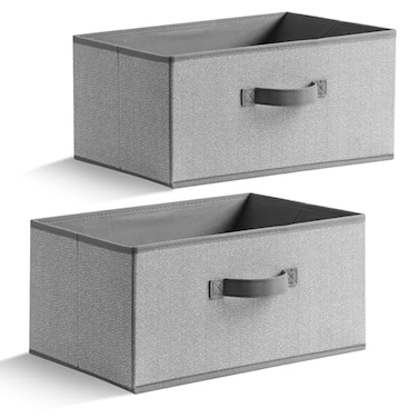 EITMOW 157 Inch Storage Baskets Woven Fabric Bins Storage Cubes with Reinforced Handles Organizer Bins for Closet Shelves Foldable for Clothes Gray 2PCS1571178inch