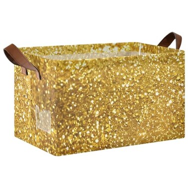 CEBUGI Golden Glitter Large Waterproof Collapsible Storage Bin Foldable Canvas Fabric Open Storage Basket Cube Box with Iron Frame