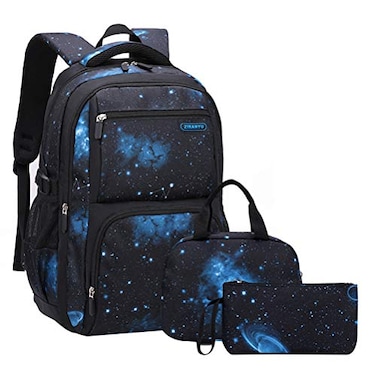 JiaYou Space Pattern Galaxy Backpack Boys Primary Junior Middle School Daypack Men High Middle School Laptop BagStarDark Blue3Pcs Backpack Set