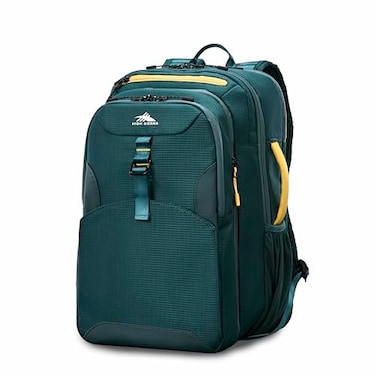 High Sierra HiLife 3in1 Convertible Backpack Features Removable Daypack StackIt Strap Adjustable Sternum Strap Fleeced Pocket For Scratch Protection Dual Water Bottle Pockets GreenYellow
