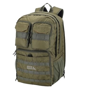 Eddie Bauer Cargo Tactical Backpack Adventure Heavy Duty Outdoor Water Resistant 600D Polyester Grey Moss