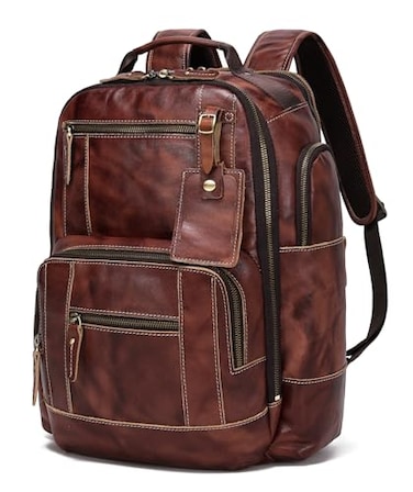LANNSYNE Full Grain Leather Backpack For Men Fits 16 Laptop Coffee