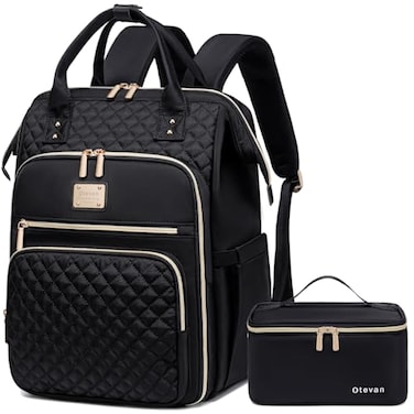 Otevan 156 inch Laptop Backpack for Women Work Travel Backpack with Insulated Lunch Box Black Classic 24009