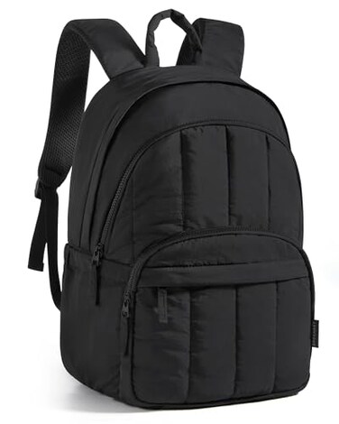 BAGSMART Womens Backpack Travel Laptop Backpack for Women Quilted College Laptop Bookbag Work Back Pack for Women Cute Computer WaterResistant Casual Daypack Puffer Black