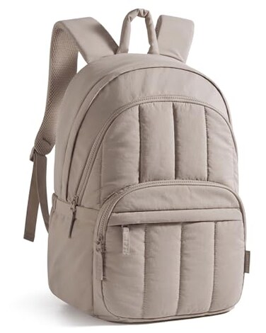 BAGSMART Womens Backpack Small Travel Laptop Backpack for Women Quilted College Laptop Bookbag Work Back Pack for Women Cute Computer WaterResistant Casual Daypack Puffer Camel