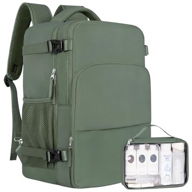Sinaliy Personal Item Backpack Carry on Travel Backpack with MultiPockets Waterproof Casual College 16inch Laptop Backpack for Men Women Army Green