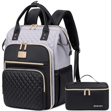 Otevan Lunch Backpack for Women 156 inch Laptop Backpack for Women Work Backpack with LunchboxInsulated Backpack CoolerTeacher Nurse Travel Backpack for Women GrayBlack 24009