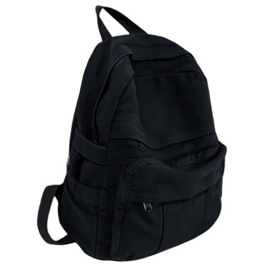 GAMLFL Black Canvas Backpack for Women Men Retro Aesthetic Rucksack Basic Backpack for High SchoolCollege Students Travel Laptop Bag
