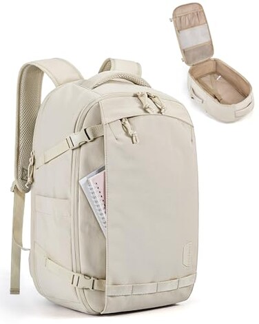 BAGSMART Travel Backpack Women 156 Inch Carry On Backpack Flight Approved TSA Approved Personal Item Travel Bag Water Resistant Weekender Bag Luggage Daypack Beige